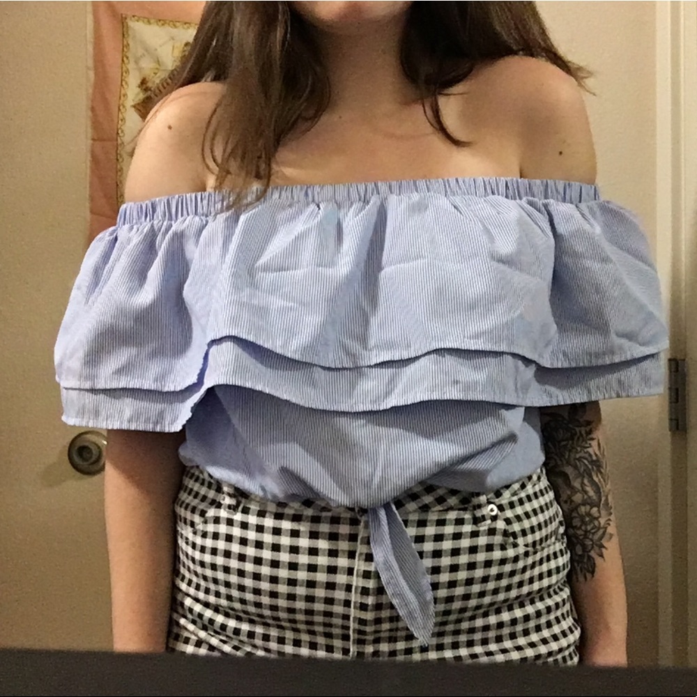 Blue & White Striped Off-the-Shoulder Top